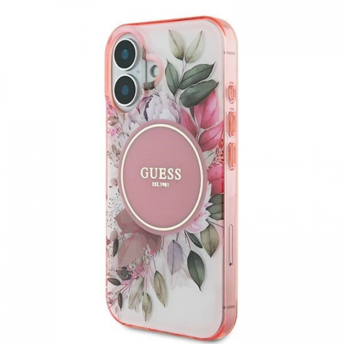 Guess - Guess iPhone 16 Mobilskal MagSafe IML Flower & Tonal Circle