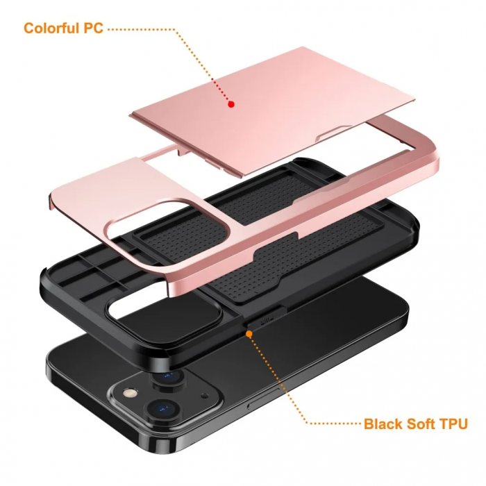 Taltech - iPhone 15 Plus Mobilskal Korthllare - Rosaguld