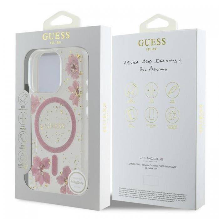 Guess - Guess iPhone 16 Pro Mobilskal MagSafe Resin Flower Glitter - Rosa