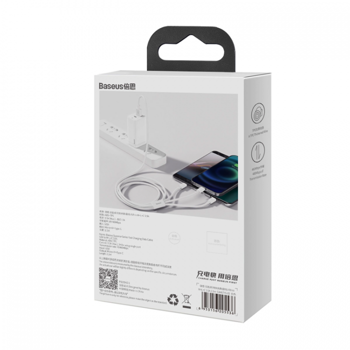 BASEUS - Baseus 3in1 USB-A till USB-C, Lightning, microUSB kabel 1m 3.5A