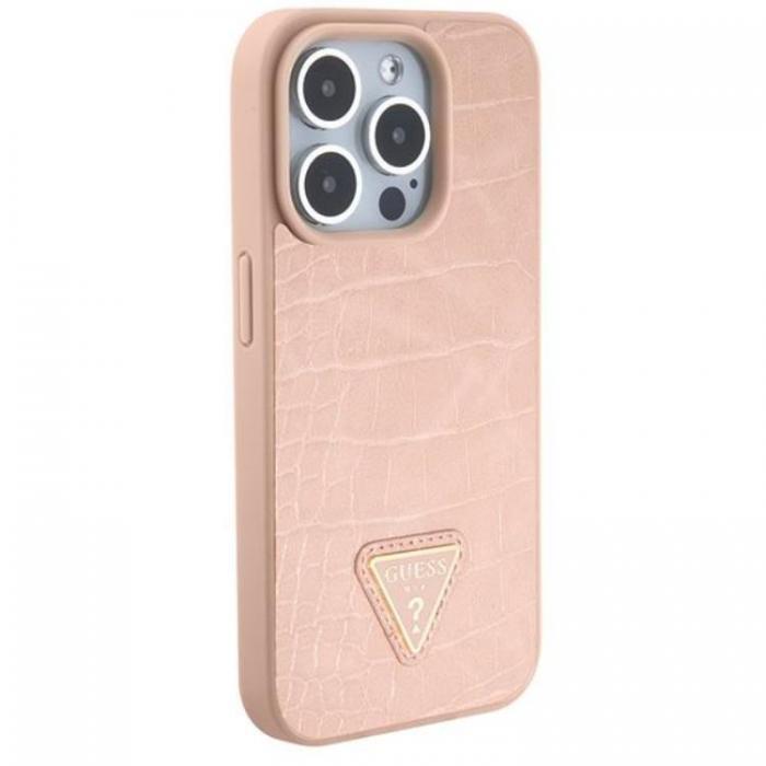 Guess - Guess iPhone 15 Mobilskal Croco Triangle Metal Logo - Rosa