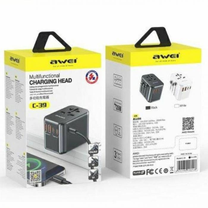 Awei - Awei 4in1 GaN Reseadapter 35W 3xUSB-C 2xUSB-A C-39 - Svart