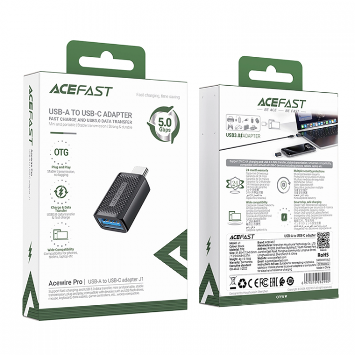 Acefast - Acefast USB-A till USB-C Adapter 5Gb/s - Svart