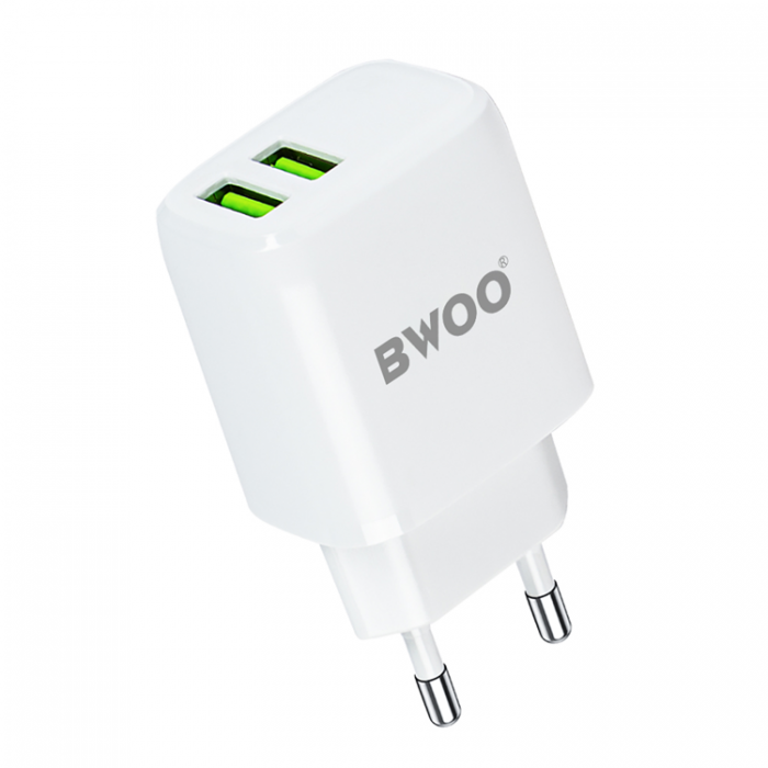 BWOO - BWOO Vggladdare 2xUSB-A + USB-C Kabel 1m - Vit