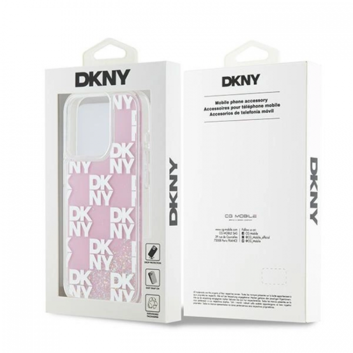 DKNY - DKNY iPhone 15 Pro Mobilskal Liquid Glitter Multi Logo - Rosa