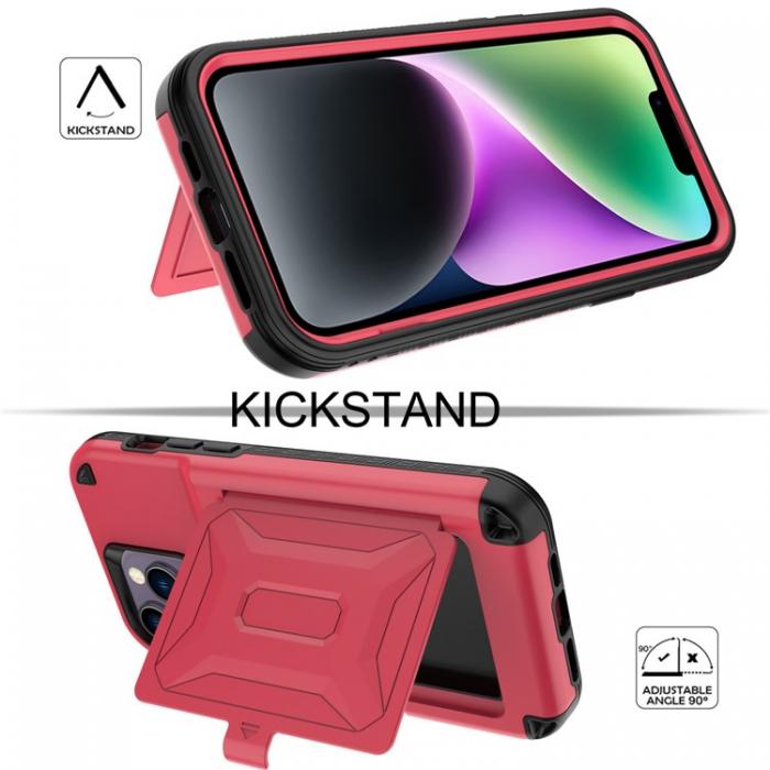 A-One Brand - iPhone 14 Plus Skal Korthllare Mirror Kickstand - Rd