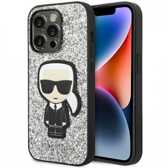 KARL LAGERFELD - Karl Lagerfeld iPhone 14 Pro Skal Glitter Flakes Ikonik - Silver