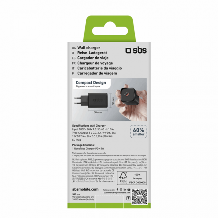 SBS - SBS Snabbladdare 45W GaN USB-C med Power Delivery - Svart