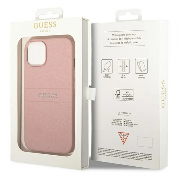 Guess - GUESS iPhone 14 Plus Skal Glitter Flakes Script Metal Logo - Rosa