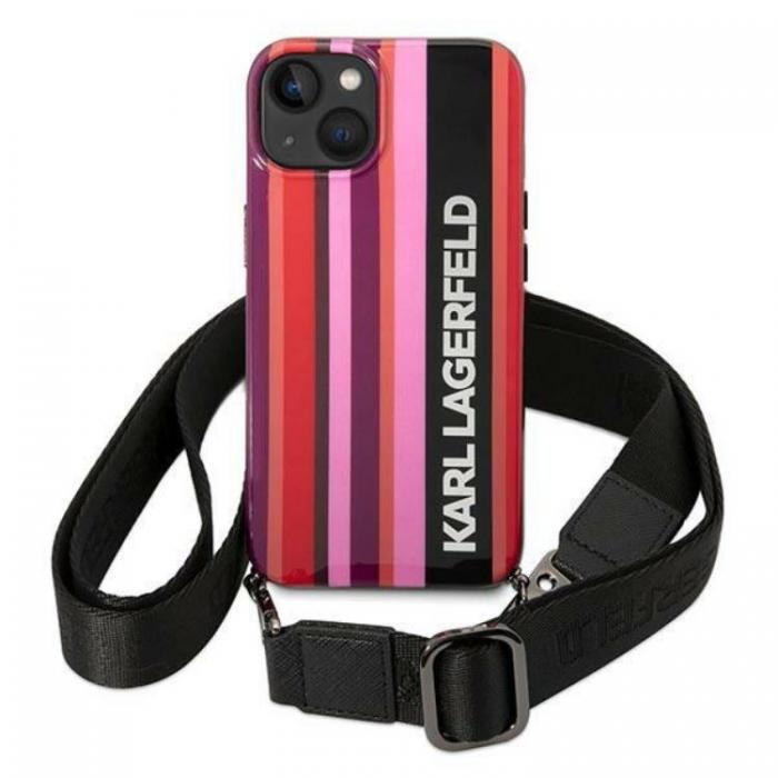 KARL LAGERFELD - Karl Lagerfeld iPhone 14 Skal med halsband Stripes Strap - Rosa