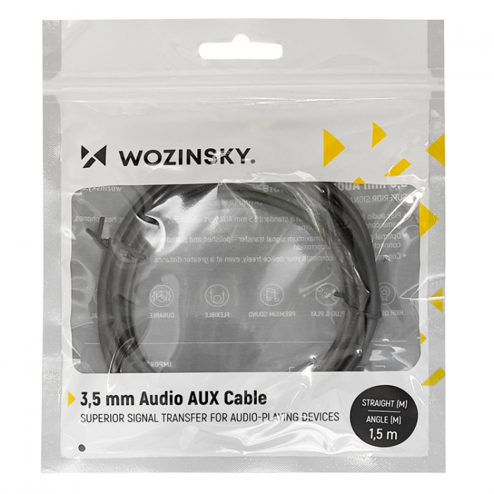 Wozinsky - Wozinsky AUX Kabel Vinklad Mini Jack 3m - Svart