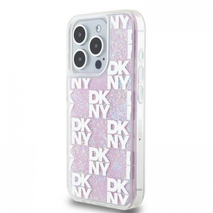 DKNY - DKNY iPhone 15 Pro Mobilskal Liquid Glitter Multi Logo - Rosa