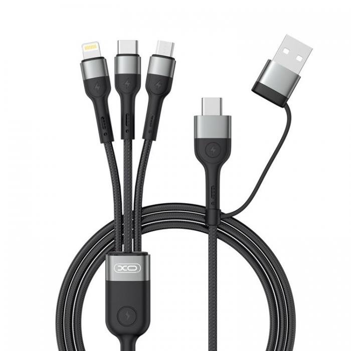 XO - XO 6in1 USB-C/USB/MicroUSB/Lightning/Typ-C 1.2m NB254 - Svart