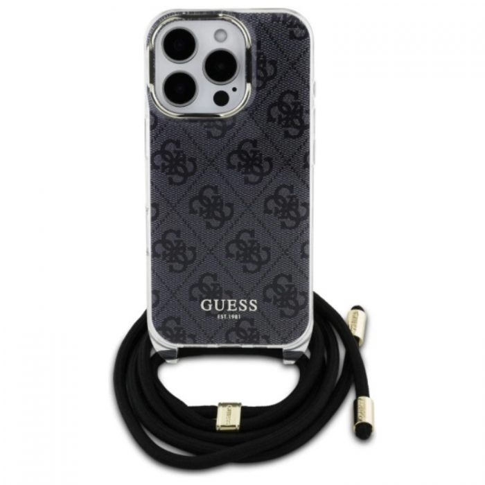 Guess - Guess iPhone 16 Pro Mobilskal Crossbody Cord 4G Print - Svart