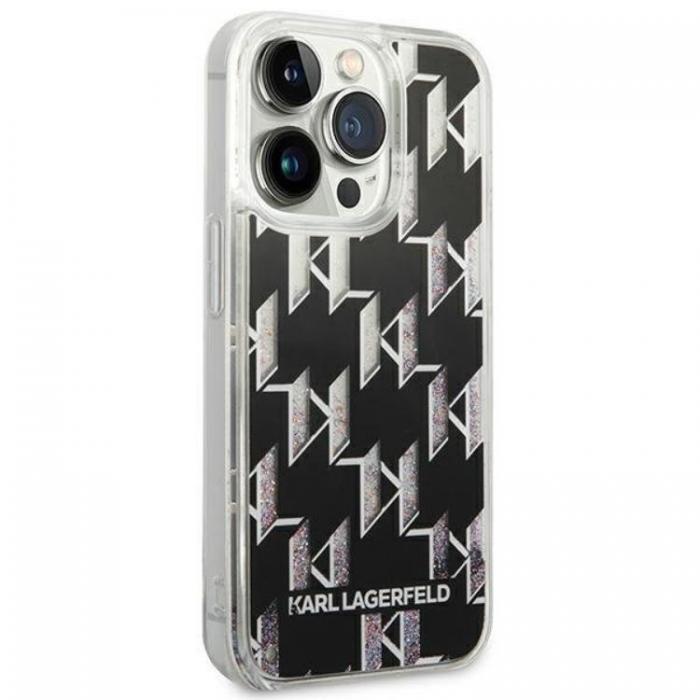 KARL LAGERFELD - Karl Lagerfeld iPhone 14 Pro Skal Liquid Glitter Monogram - Svart