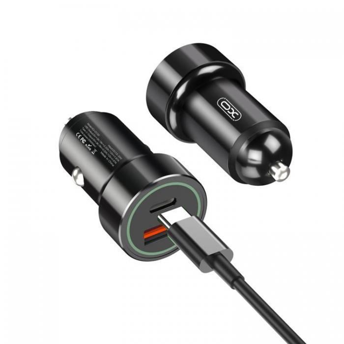 XO - XO Billaddare 20W 1x USB 1x USB-C + Lightning Kabel TZ11 - Svart