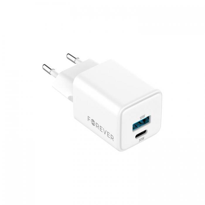 Forever - Forever Snabbladdare USB-A - USB-C 30W GaN PD QC - Vit