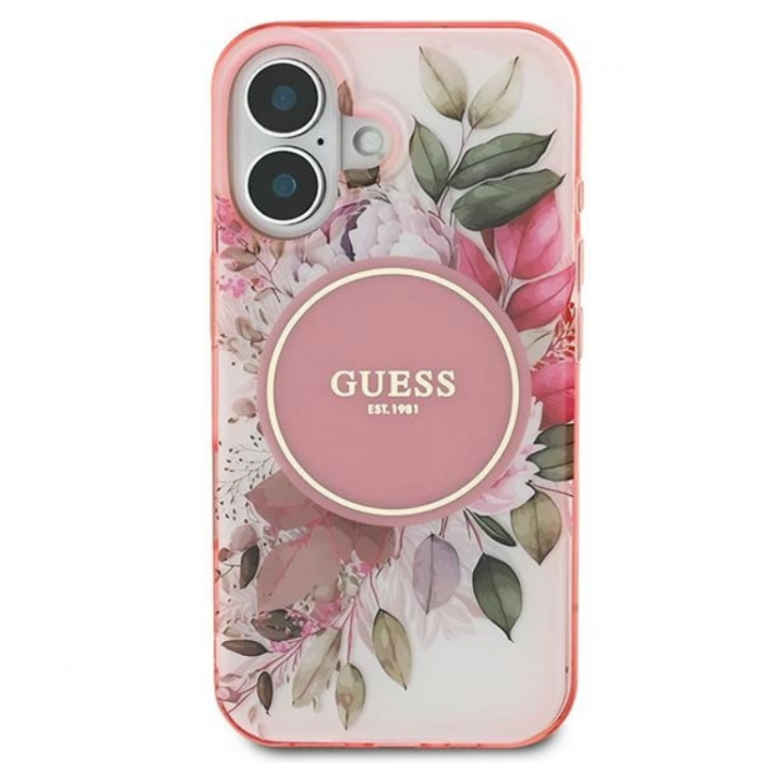 Guess - Guess iPhone 16 Mobilskal MagSafe IML Flower & Tonal Circle