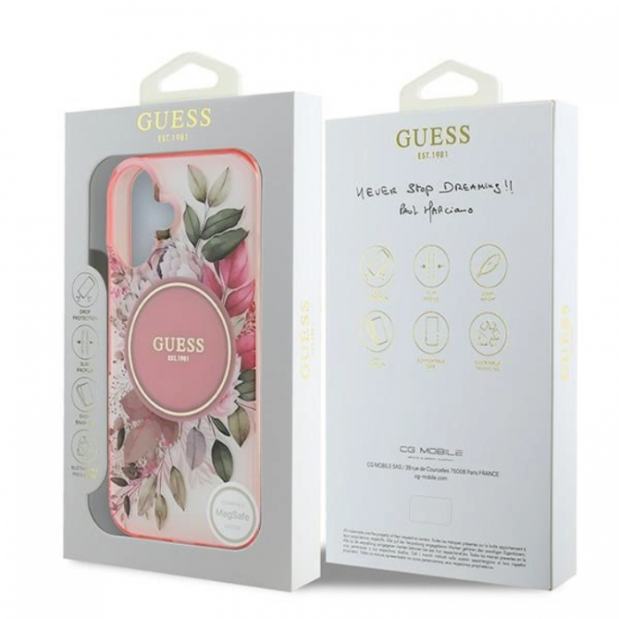 Guess - Guess iPhone 16 Mobilskal MagSafe IML Flower & Tonal Circle