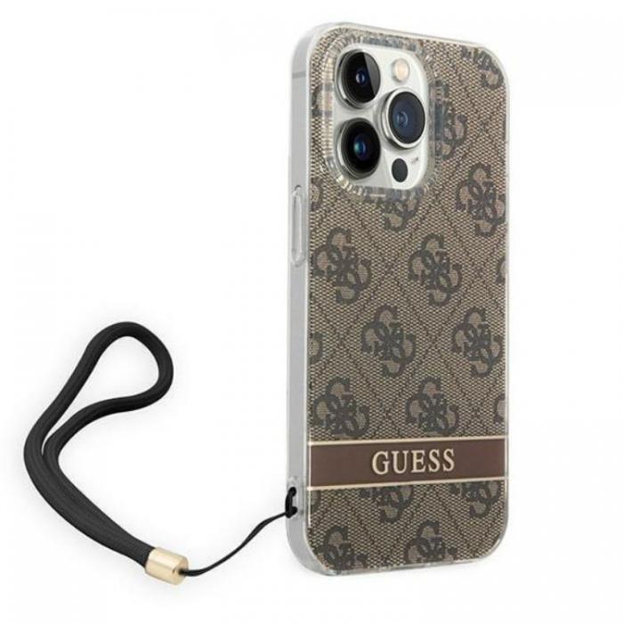 Guess - GUESS iPhone 14 Pro Max Skal Print Strap - Brun