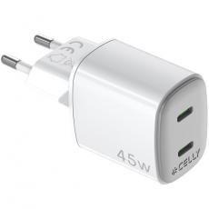 Celly - Celly Snabbladdare GaN 2 x USB-C PD 45W - Vit