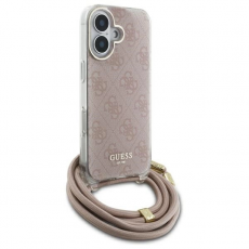 Guess - Guess iPhone 16 Mobilskal Crossbody Cord 4G Print - Rosa