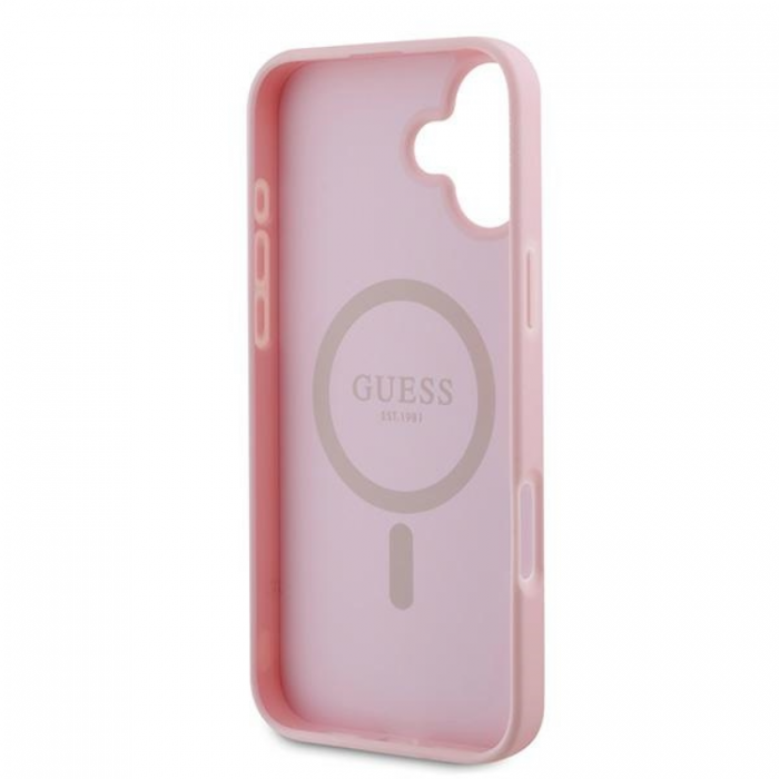 Guess - Guess iPhone 16 Plus Mobilskal Magsafe Grained Ring - Rosa