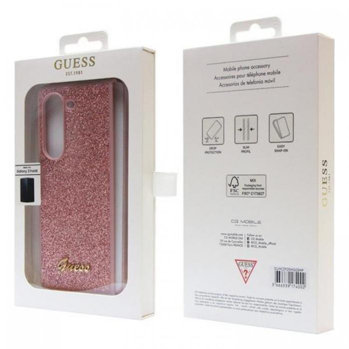 Guess - Guess Galaxy Z Fold 5 Mobilskal Lder Triangle Strass - Rosa