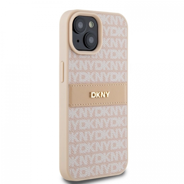 DKNY - DKNY iPhone 15/14/13 Mobilskal Lder Mono Stripe & Metal Logo - Rosa