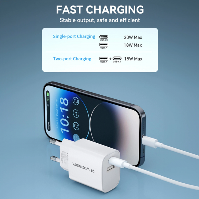 Wozinsky - Wozinsky WGWCW USB-A USB-C 20W Vggladdare - Vit