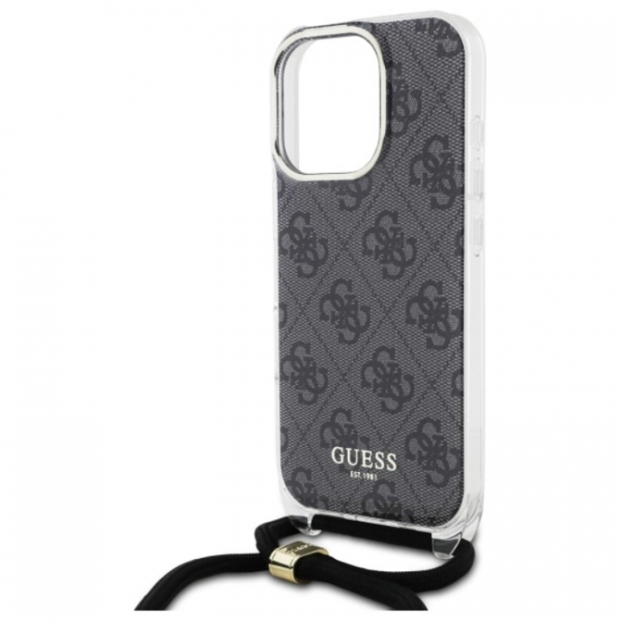 Guess - Guess iPhone 16 Pro Mobilskal Crossbody Cord 4G Print - Svart