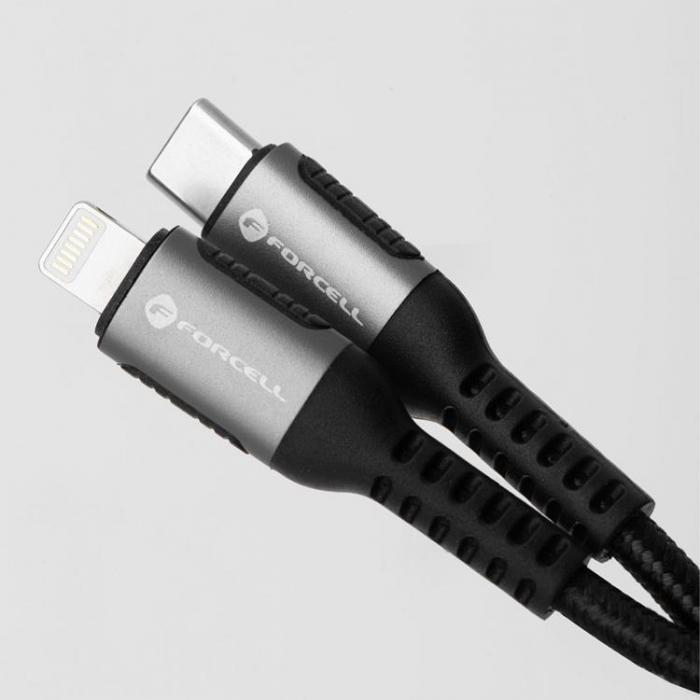 Forcell - Forcell USB-C till Lightning Kabel 27W 3m PD 3A Cafule - Svart