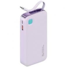 USAMS - USAMS Powerbank 10000mAh 20W Med USB-C Kabel Retractable - Lila