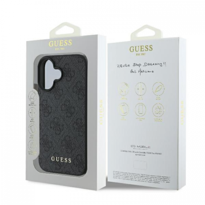 Guess - Guess iPhone 16 Plus Mobilskal 4G Metal Gold Logo - Svart