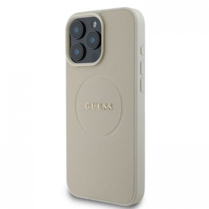 Guess - Guess iPhone 16 Pro Max Mobilskal Magsafe Grained Ring - Beige