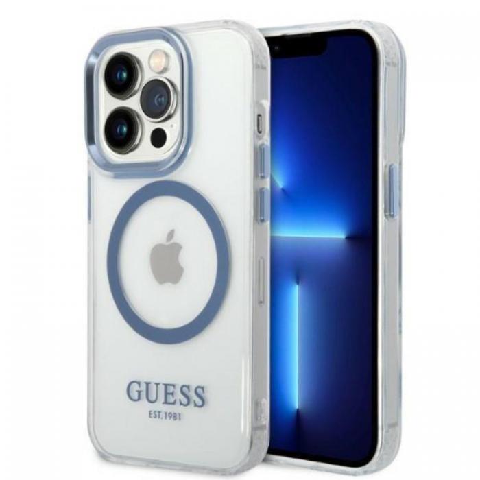 Guess - GUESS iPhone 14 Pro Max Skal Magsafe Metal Outline - Bl