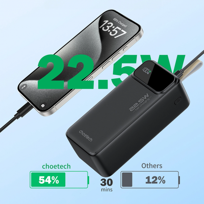 Choetech - Choetech Powerbank 40000mAh 22.5W PD USB-C, USB-A - Svart