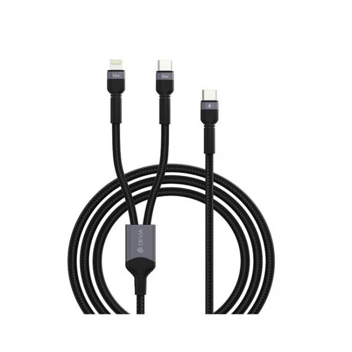 Devia - Devia 2in1 USB-C Till USB-C/Lightning 1.2m Kabel 3A - Svart