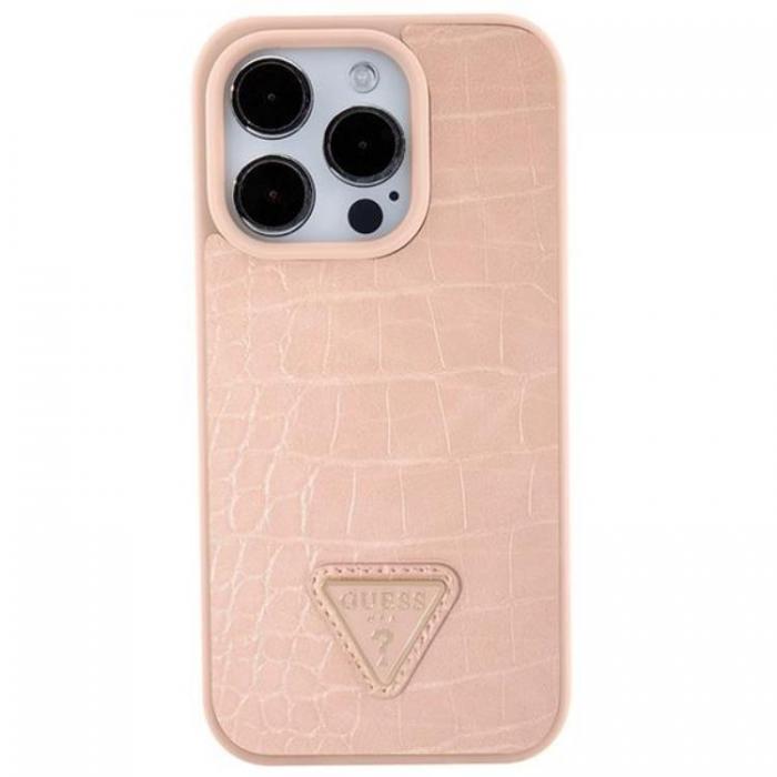 Guess - Guess iPhone 15 Pro Mobilskal Croco Triangle Metal Logo - Rosa