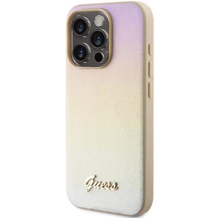 Guess - Guess iPhone 14 Pro Mobilskal Saffiano Iridescent Script - Guld