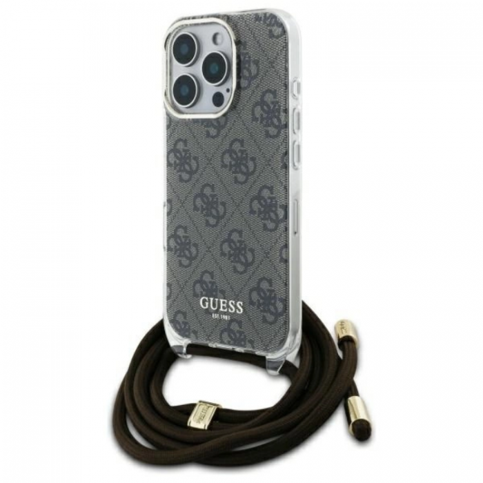 Guess - Guess iPhone 16 Pro Max Mobilskal Crossbody Cord 4G Print - Brun