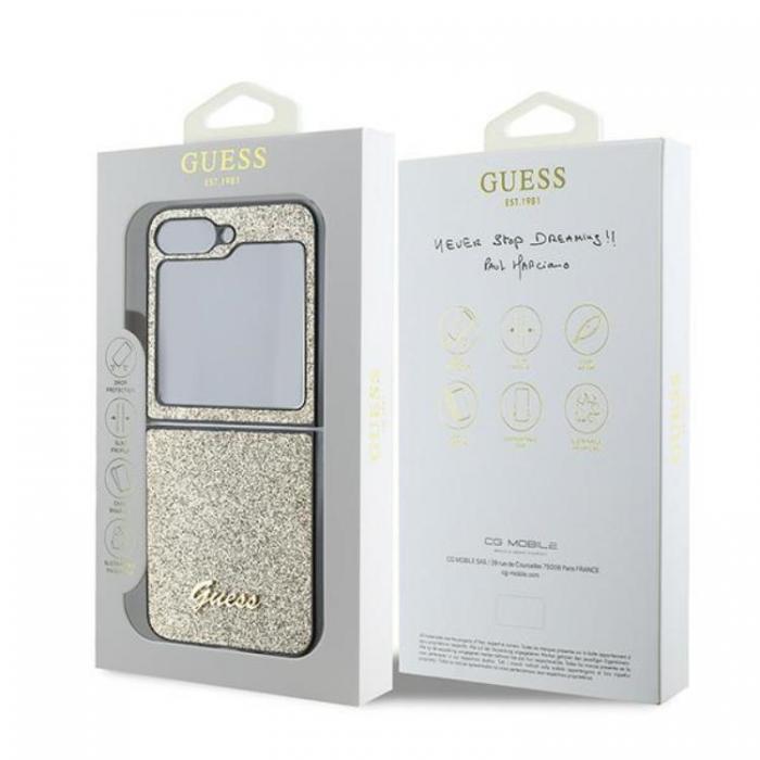 Guess - Guess Galaxy Z Flip 6 Mobilskal 4G Glitter Script - Guld