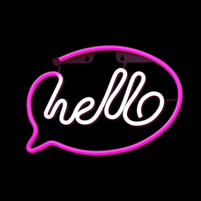 Forever Light - Forever Light LED Neon HELLO Bat FLNE15 + USB - Rosa/Vit