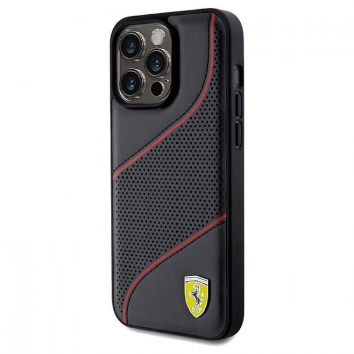 Ferrari - Ferrari iPhone 15 Pro Max Mobilskal Perforated Waves Metal Logo - Svart