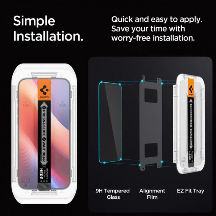 Spigen - [2-Pack] Spigen iPhone 16 Pro Skrmskydd Hrdat glas TR. EZ Fit Privacy