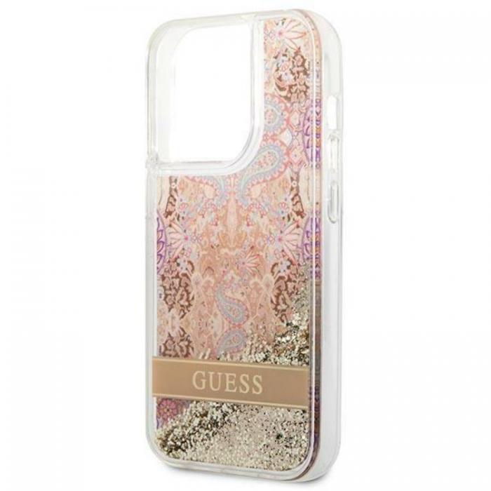 Guess - GUESS iPhone 14 Pro Max Skal Paisley Liquid Glitter - Guld