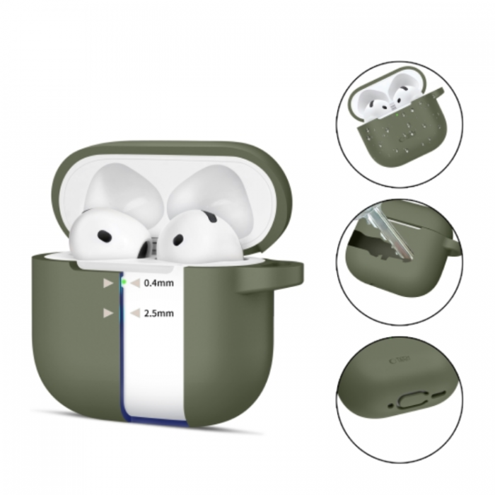 Tech-Protect - Tech-Protect Airpods 4 Skal Silikon Hook - Olive grn