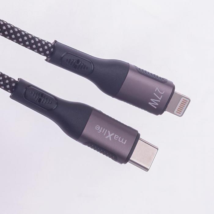 Maxlife - Maxlife USB-C/Lightning 1m Kabel 27W Magnetic Nylon - Svart