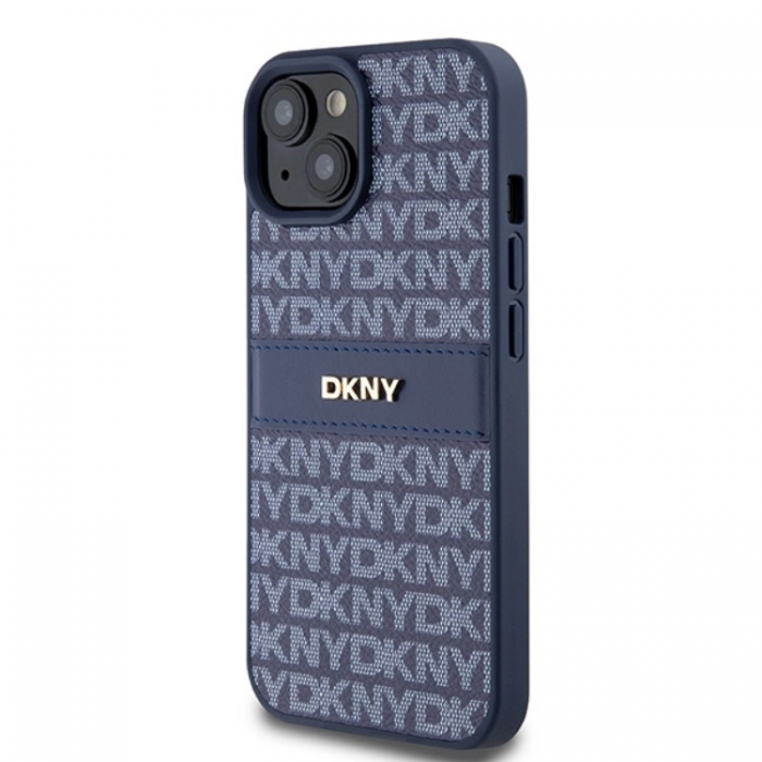 DKNY - DKNY iPhone 15/14/13 Mobilskal Lder Mono Stripe & Metal Logo - Bl