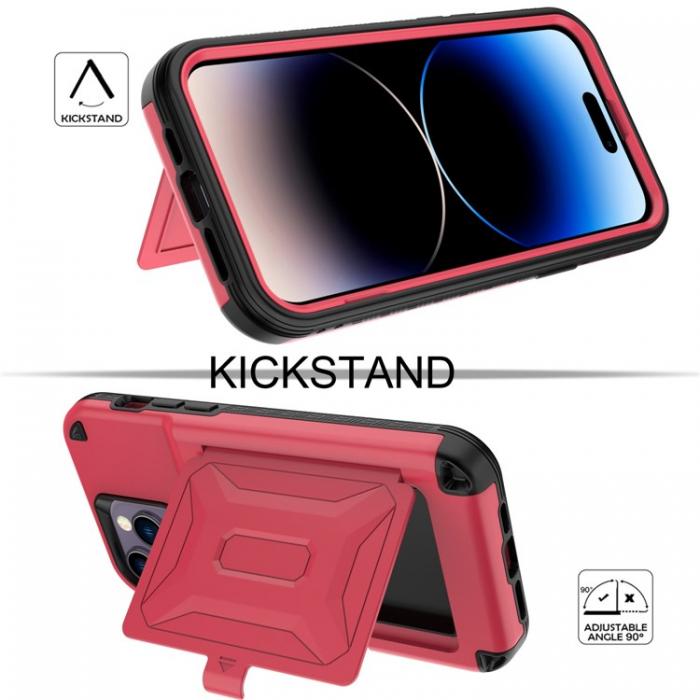 A-One Brand - iPhone 14 Pro Max Skal Korthllare Mirror Kickstand - Rd